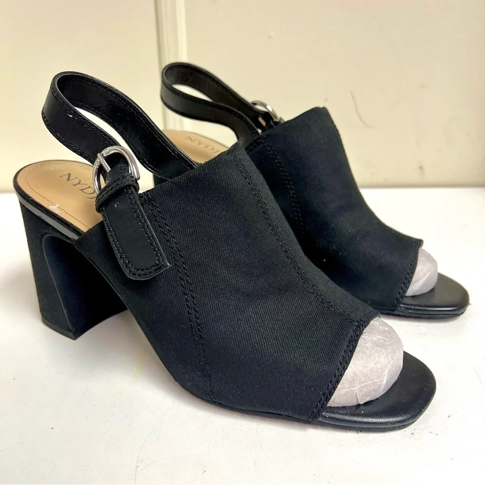 NYDJ Lyssa Black Women's Open-Toe Slingback block heel sandals classic size 10M